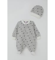Breeze Kız Bebek Patikli Tulum Kalp Desenli 0-6 Ay, Açık Gri Melanj