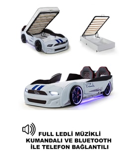Bazalı Arabalı Yatak Kapıları Açılan Mustang Full Ledli Kumandalı ve Müzikli