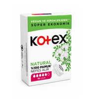 Kotex Ultra Natural Uzun Ped 16'lı – %100 Pamuk Üst Yüzey, Vegan ve Hipoalerjenik Hijyenik Ped