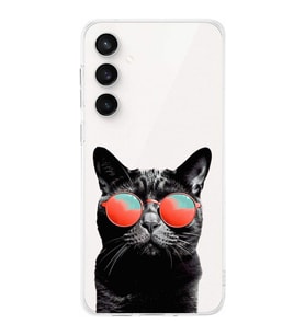 PrintiFy Galaxy S24 Fe ile Uyumlu Kedi 3 Kamera Korumalı Şeffaf Kılıf