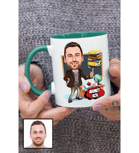 Erkek Öğretmene Hediye Kişiye Özel Karikatürlü Yeşil Kupa Bardak