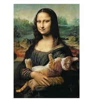Bir Kedi Tutan Mona Lisa Tablo Ahşap Poster Dekoratif