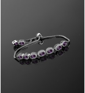 925 Ayar Gümüş Ametist Zirkon Taşlı Oval Model Asansörlü Bileklik