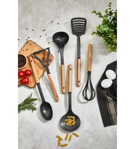 Mithra Life 6 Adet Ahşap Saplı Plastik Teflon Siyah Servis Seti MIT1141