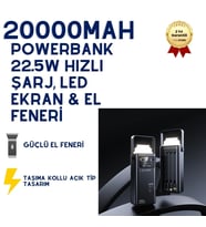 20000Mah Powerbank 22.5W Hızlı Sarj Led Ekran El Feneri