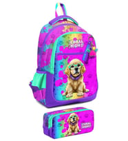 Coral High İlkokul Sırt Çantası ve Kalemlik Seti - Kız Çocuk - Mor Pembe Köpek