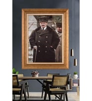 Altın Varaklı Çerçeveli Paspartulu Atatürk Tablo DC1342 (Gold)