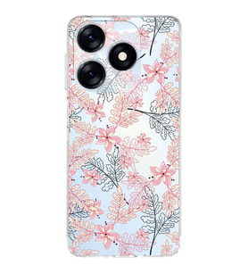 PrintiFy Tecno Spark 10CUyumlu Kamera Korumalı Floral Kırmızı Tasarımlı Şeffaf Silikon Kılıf