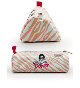 Kalem Kutusu Zebra Desenli Üçgen Kalemkutu Jumbo Vegan Deri Kalemlik - Pembe(Nude)