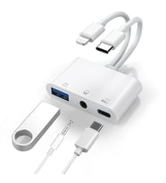 ALLY NK-109PRO Type-c-Lightning to USB-A 3.5mm Kulaklık ve Type-c Kamera Okuyucu Çevirici Adaptör (Beyaz)