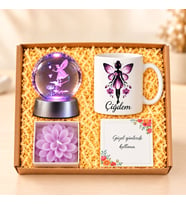 Kişiye Özel Peri Kız Hediye Seti İsim Baskılı Kupa Işıklı Peri Küre & Lotus Mum Kadına Hediye Seti
