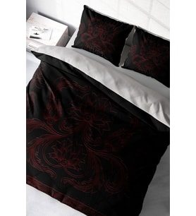 Lastikli Çarşaflı %100 Pamuk Saten Çift Kişilik Nevresim Takımı Black Baroque