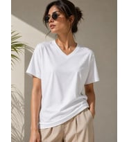 V Yaka Basic Tişört Kısa Kol Yazlık Regular Fit T-Shirt - Beyaz