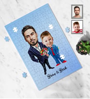 Kişiye Özel Babalar Günü Baba Erkek Çocuk Karikatürlü A4 99 Parça Puzzle Model-7