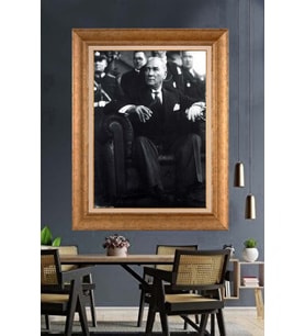 Altın Varaklı Çerçeveli Paspartulu Atatürk Tablo DC1564 (Gold)