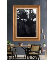 Altın Varaklı Çerçeveli Paspartulu Atatürk Tablo DC1564 (Gold)