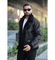 Biker Kürk Detaylı Kışlık Mont (Siyah)