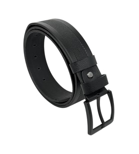 Siyah Hakiki Deri Ortası Hasır Desenli Model 4.5 cm. Genişlikli Spor Kemer - 500-33