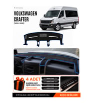 e-biz VOLKSWAGEN CRAFTER (2012-2019) Uyumlu Torpido Örtüsü, Torpido Kılıfı - Siyah-Mavi - VW032