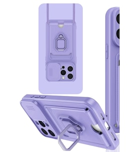Mey İthalat® iPhone 15 Pro Kılıf Zuma Kartvizitli Yüzüklü Silikon - Lila