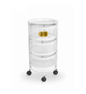 River World Tekerlekli Rengi Beyaz Açılabilen 3 Katlı Çok Amaçlı Metal Raf Mutfak, Balkon, Kiler