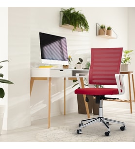 Asbir Mobilya Ceo Fileli Çalışma Koltuğu Ofis Sandalyesi Çalışma Sandalyesi (Kırmızı)