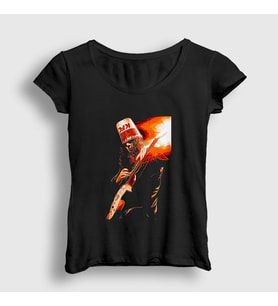 Presmono Kadın Siyah Fire Guitar Buckethead T-Shirt 456409tt