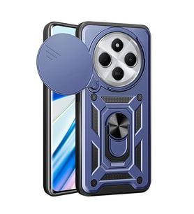 Xiaomi Redmi 14C 4G Kılıf Yüzüklü Standli Sürgülü Kamera Korumalı Tank Sert Silikon Kapak (Mavi)