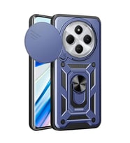 Xiaomi Redmi 14C 4G Kılıf Yüzüklü Standli Sürgülü Kamera Korumalı Tank Sert Silikon Kapak (Mavi)