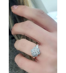 Sky Diamond Taşlı 925ayar Gümüş Üzerine beyaz Altın Kaplama Lotus Yüzük