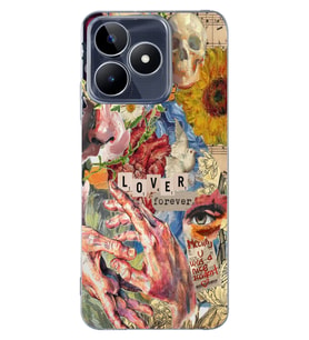 Realme C53 Uyumlu Aesthetic Vintage Kolaj Desenli Şeffaf Telefon Kılıfı