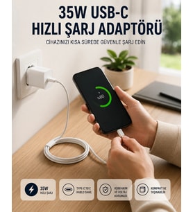 Type-C to C Kablolu 35W Hızlı Şarj Başlığı Set
