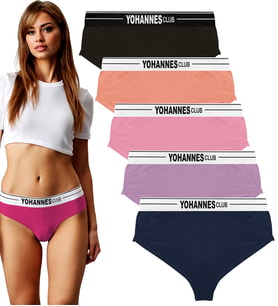 Yohannes Club, Kadın Lastik Kemerli Hipster Külot, Çok Renkli, Çoklu Paket, 5'li Paket