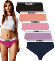Yohannes Club, Kadın Lastik Kemerli Hipster Külot, Çok Renkli, Çoklu Paket, 5'li Paket