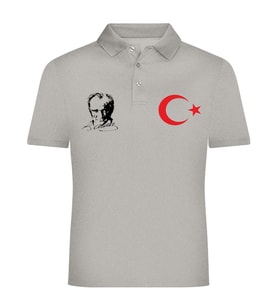 ATATÜRK AY YILDIZ BASKILI POLO YAKALI TİŞÖRT (Gri)