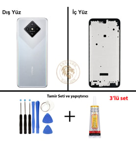 Infinix Zero 8 Gümüş Uyumlu Orta Kasa + Yapıştırıcı ve Vida Seti Full Kasa Kapak Gövde Housing
