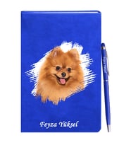 Kişiye Özel Köpek Tasarımlı Mavi Defter Kalem Hediye Seti
