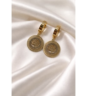 Gold Renk Yaşam Ağacı Çelik Küpe
