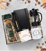 Kişiye Özel Siyah Defter & Gold Roller Kalem & Siyah French Press & Baskılı Kupa & Kış Çayı Hediye Seti