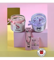 Kuromi & My Melody Arkadaşlık Seti – 2 Adet Mum + 1 Çift Kolye + 1 Çift Bileklik (Pembe- Mor)