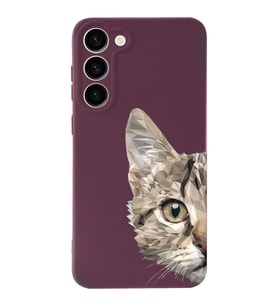 Samsung Galaxy S23 Uyumlu Lansman Kılıf Catface Tasarımlı İçi Kadife Kapak-Mürdüm (Şeffaf)