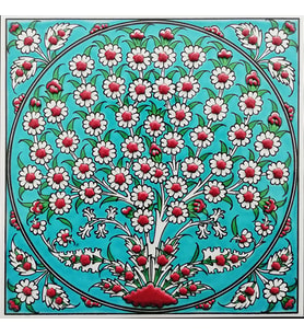 Armada Çini 20x20 Cm ED 328 Turkuaz Hayat Ağacı Eldekoru Çini karo