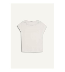 Defacto Kayık Yaka Taş Baskılı Kırık Beyaz Kadın T-Shirt G3285AX/WT32