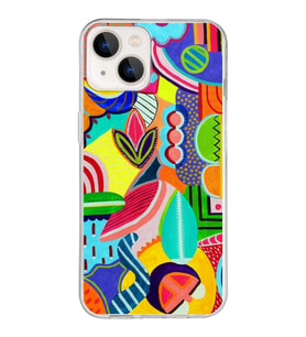 PrintiFy Apple  iPhone 13 ile Uyumlu 1mm Slim Fit Retro Renkler 6 Baskılı Şeffaf  Kılıf
