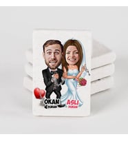 Kişiye Özel Evlendik Mutluyuz Karikatürlü Taş Buzdolabı Magneti