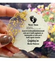 Epoksi Magnet Hediyelik - ETİKET DEĞİLDİR!! - Nazar Dualı, Ayetli Tasarım - Bebek, Doğum Günü Hatırası (Gold)