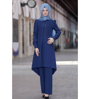 Mina Tunik Pantolon Tesettür Kombin - Saks