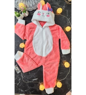 Kız Bebek Kedili Somon Peluş Tulum