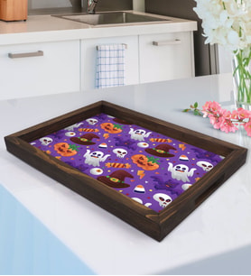 BK Gift Halloween Tasarımlı Doğal Ahşap Tepsi-6