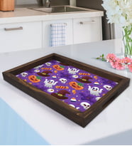 BK Gift Halloween Tasarımlı Doğal Ahşap Tepsi-6